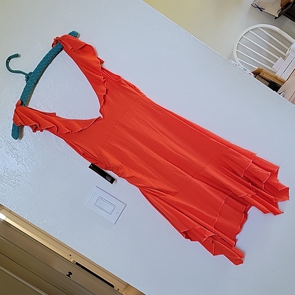 Women's Sleeveless Fit & Flare Dress in Orange - Picture 5 of 7
